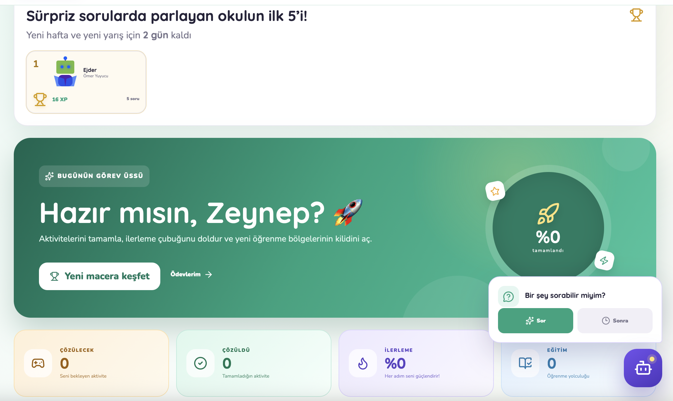 ETEDU öğrenci kişisel öğrenme alanı